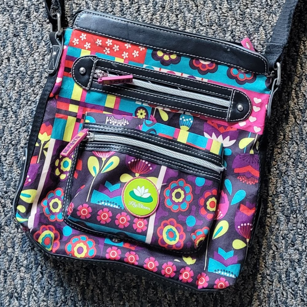 EUC Colorful Lily Bloom Crossbody Bag Bright Colors Neon Florals